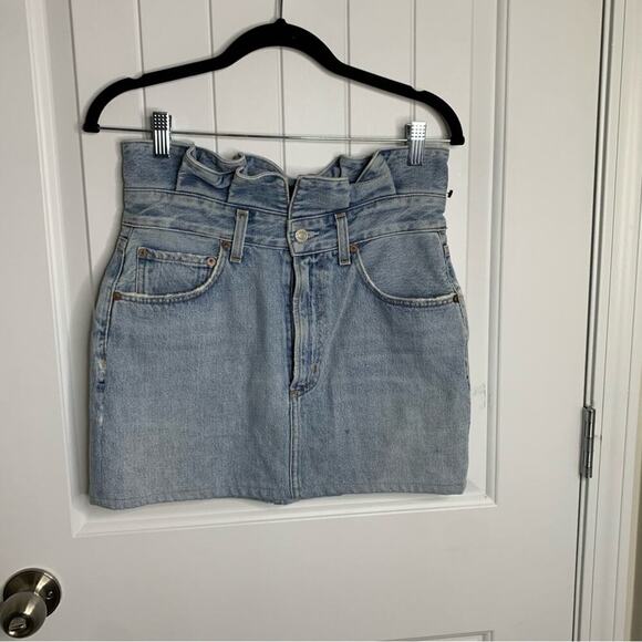 Agolde lettuce high waisted denim mini skirt‎ size 26 spring summer - Picture 2 of 8